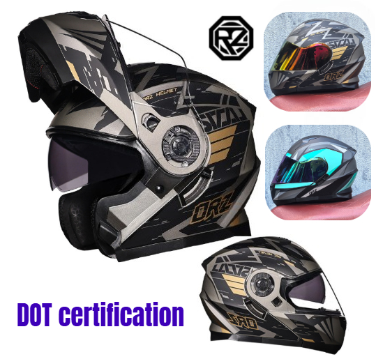 Orz Full Face Dual Visor Motor - Modular Flip Up Motorcycle Helmet Dot Approved ulasan dan harga